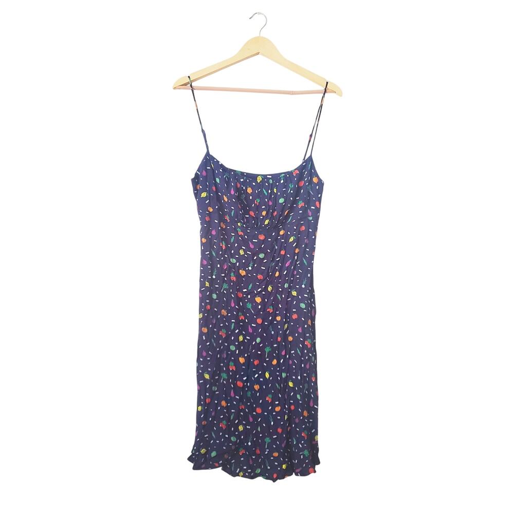 Staud Bellini Veggie Printed Crepe Mini Dress Blue Size 8
